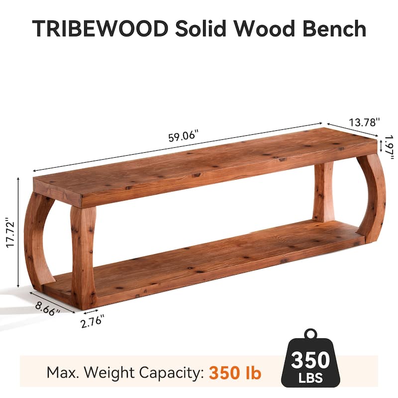 59.06" Solid Wood Bench for Entryway, Living Room