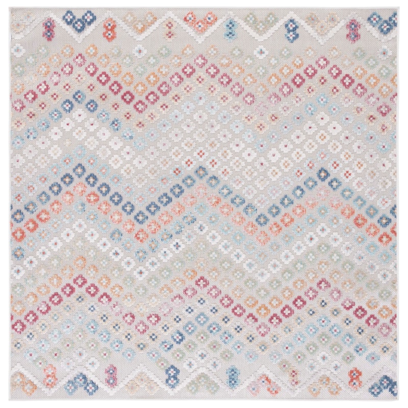 SAFAVIEH Cabana Dadey Indoor/ Outdoor Boho Chevron Rug - 6'7" Square - Rust Blue/Ivory