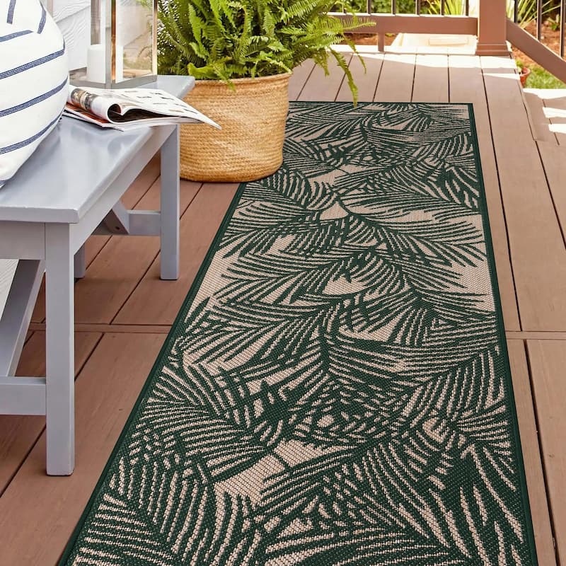 World Rug Gallery Contemporary Palm Leaf Textured Flat Weave Indoor/Outdoor Area Rug - 2'x7' Runner - Green