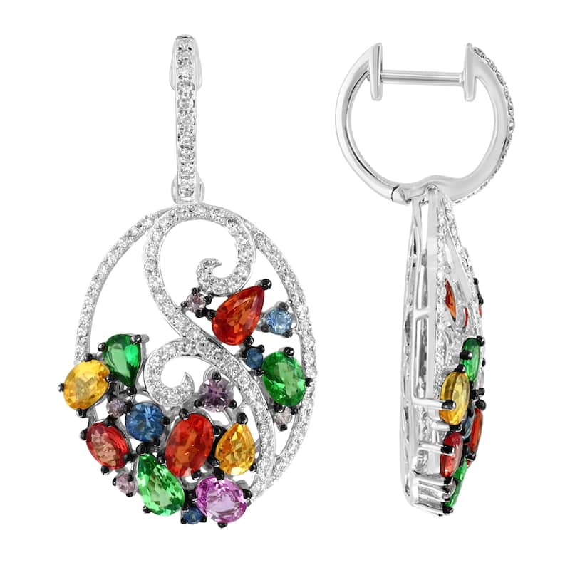 EFFY 14K Gold Diamond Multi Sapphire and Tsavorite Drop Earrings