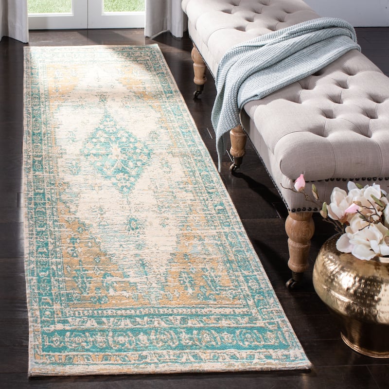 SAFAVIEH Classic Vintage Boho Oswalda Oriental Cotton Rug - 2'3" x 8' Runner - Aqua