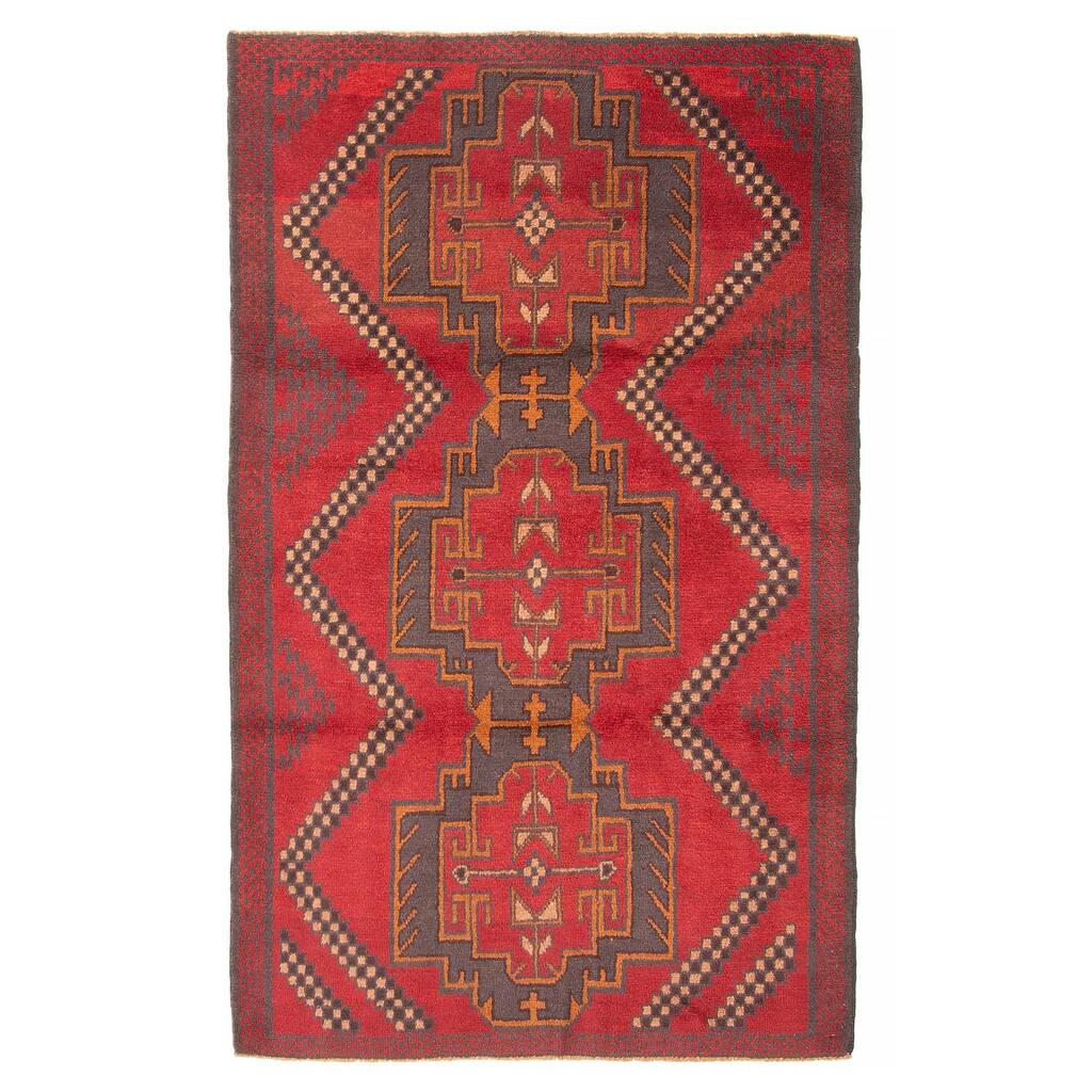 ECARPETGALLERY Hand-knotted Baluch Red Wool Rug - 3'9 x 6'3