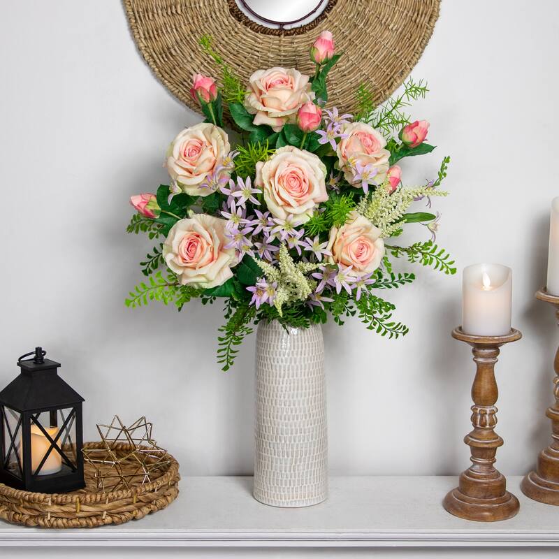 real touch™ light pink artificial rose stems set of 6 26"