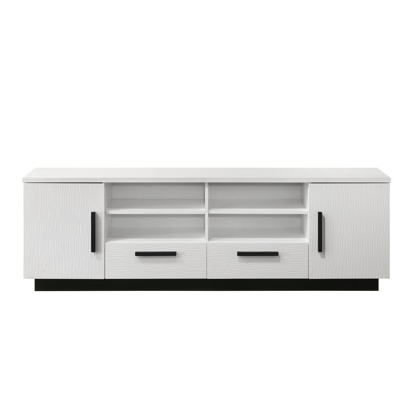 Modern 70.5" White TV Stand with 2 Drawers, Adjustable Shelves & Black Base - Perfect for Living Room