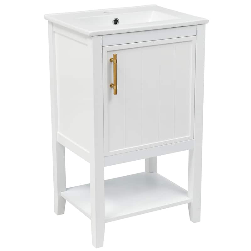 20" Bathroom Vanity with Sink, Bathroom Cabinet with Soft Closing Door, Storage Rack and Open Shelf