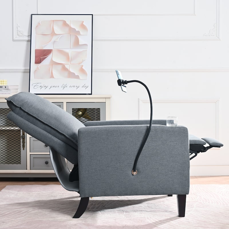 Push-Back Reclining Chair Adjustable Recliner Chair with Mobile Phone & Cup Holder, Modern Single Sofa Chair with Side Pockets