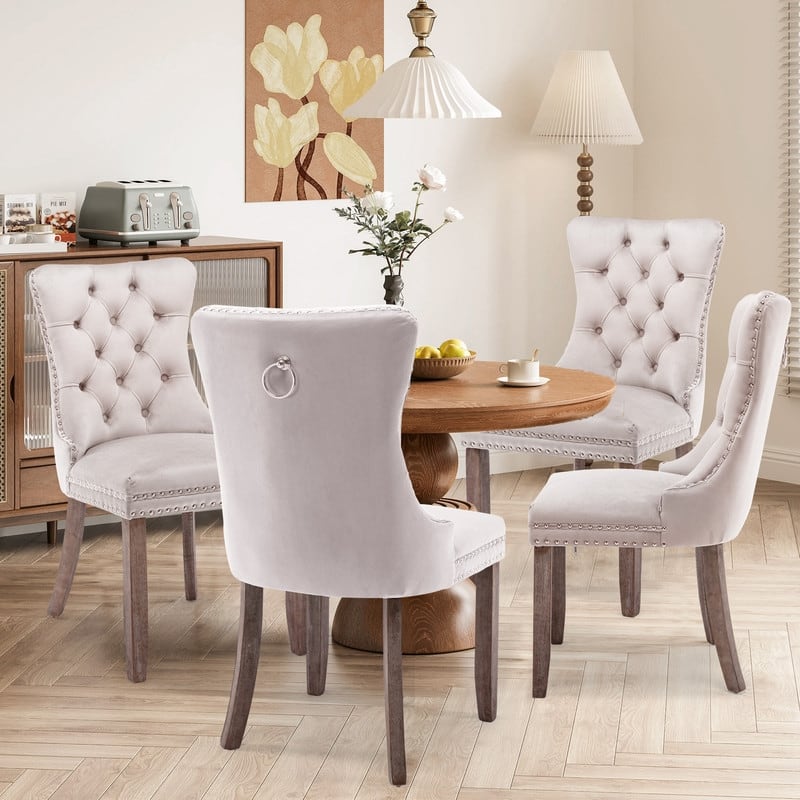 Solid Wood Velvet Upholstered Dining Chair Set of 6