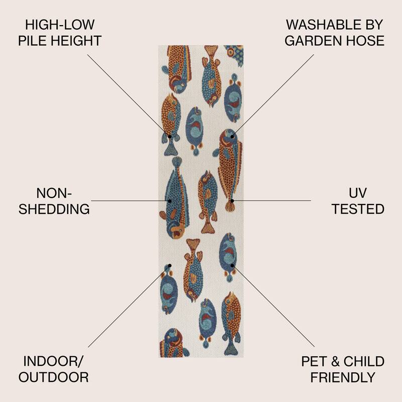 JONATHAN Y Aranciata Modern Fish High-Low Indoor/Outdoor Area Rug
