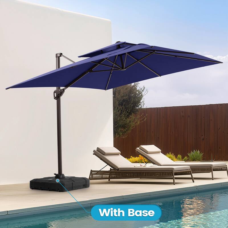 11 × 9 ft Outdoor Patio Cantilever Offset Dual Top Umbrella with Base