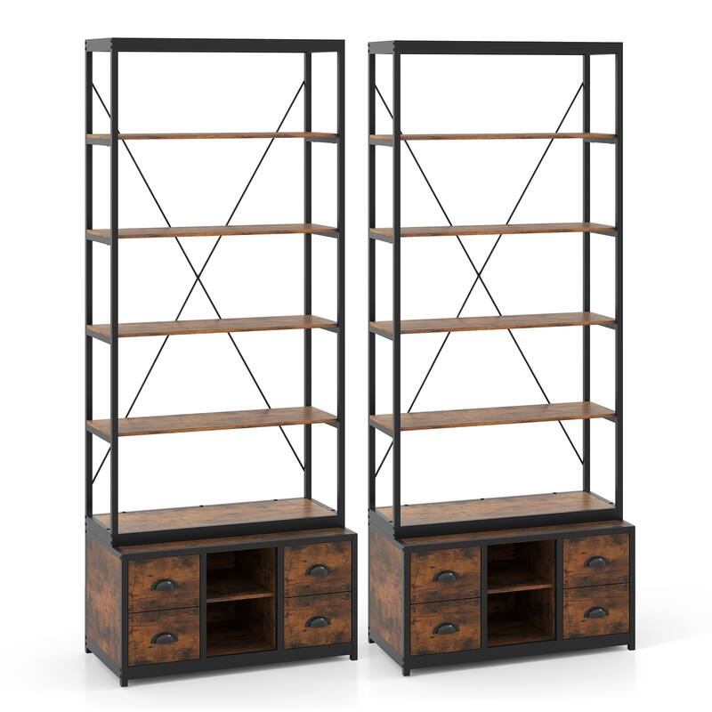 Gymax 2PCS 8-tier Bookshelf 79'' Freestanding Bookcase w/ 4 Fabric