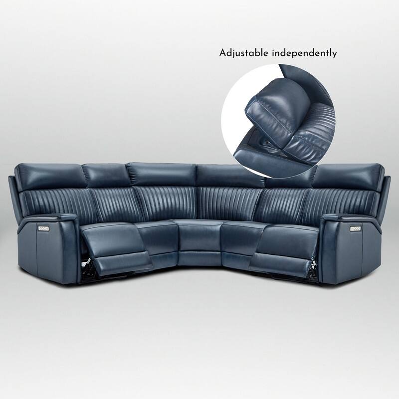Genuine Leather Power Recliner Sectional with Power Ajustable Headrest and Lumbar, Zero Gravity, 2 Stationary Armlesschairs