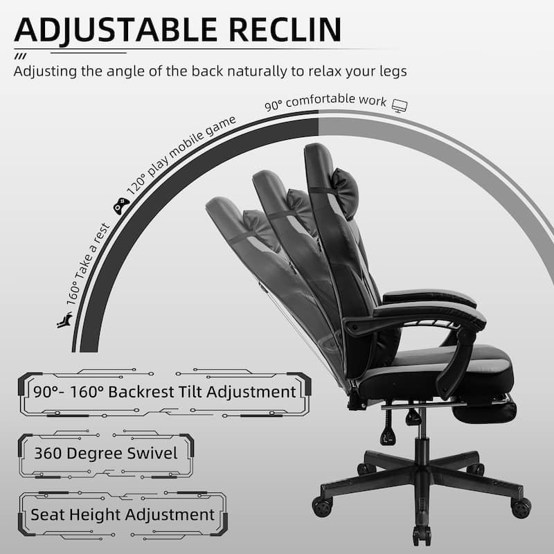 Adjustable Comfortable Game Chair Swiveling PC & Racing with Footrest