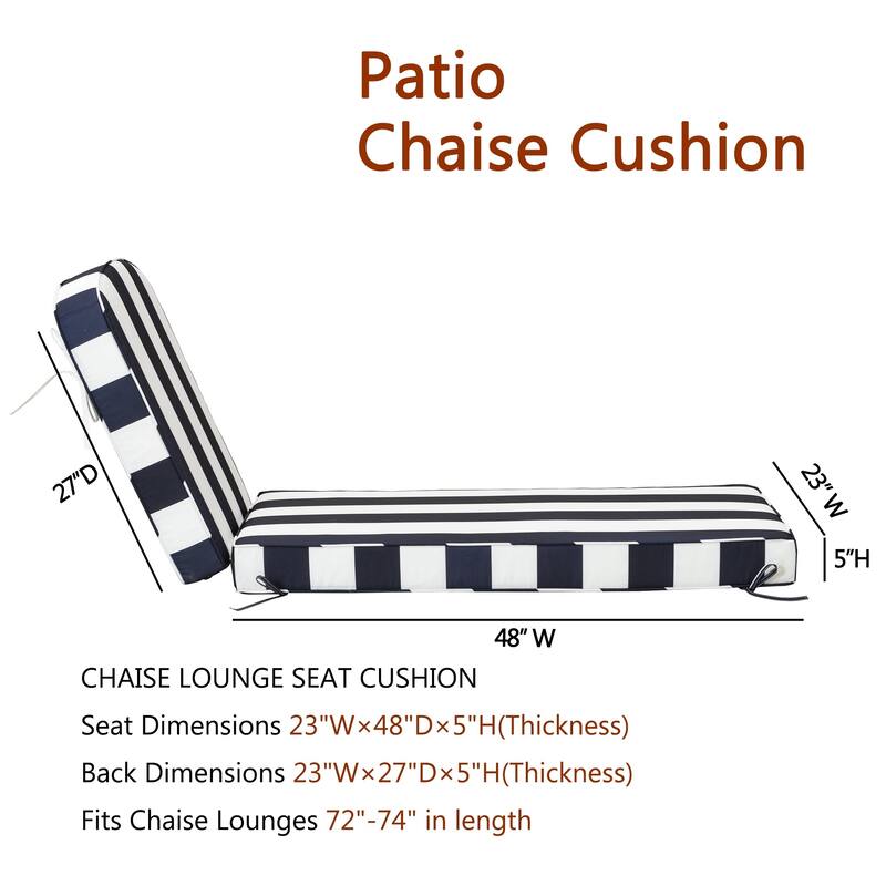 KINWELL Set of 2 Extra Thick Outdoor Chaise Lounge Cushions (5-inch Thick)