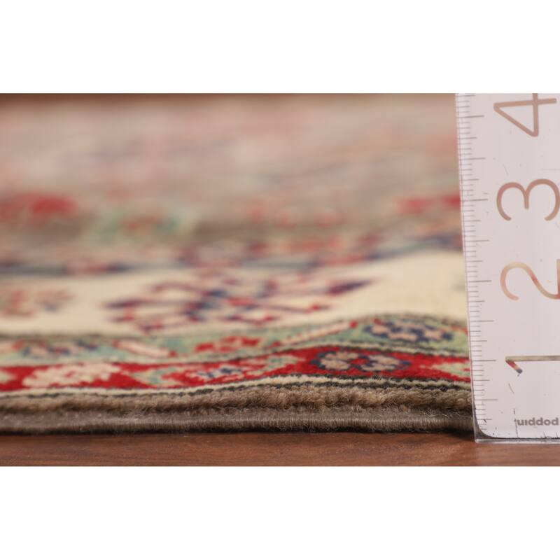 Brown Geometric Kazak Oriental Square Rug Hand-Knotted Wool Carpet - 6'8" x 6'5"