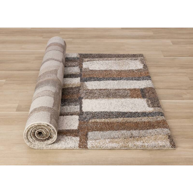 Orange Brown Cream Grey Dense Shag Rug