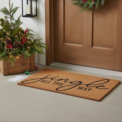 HomeRoots 17" X 29" Brown And Black Christmas Outdoor Coir Door Mat - 17.00' X '29.00