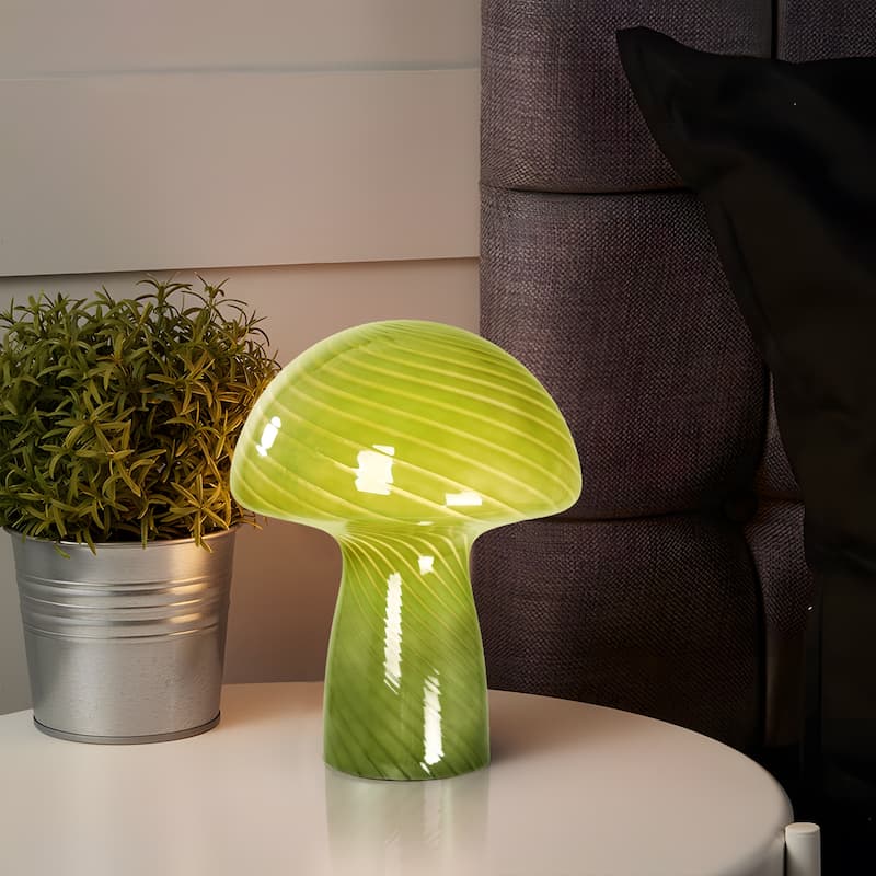 Modern Glass Mushroom Novelty Table Lamp with Stripes - Green