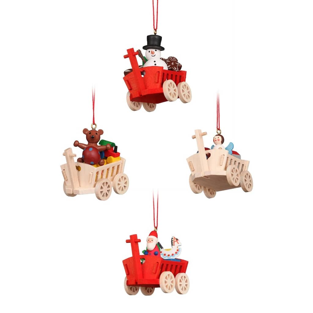 6 Beige Red Brown Hay Wagons Christian Ulbricht Ornaments 2.25"