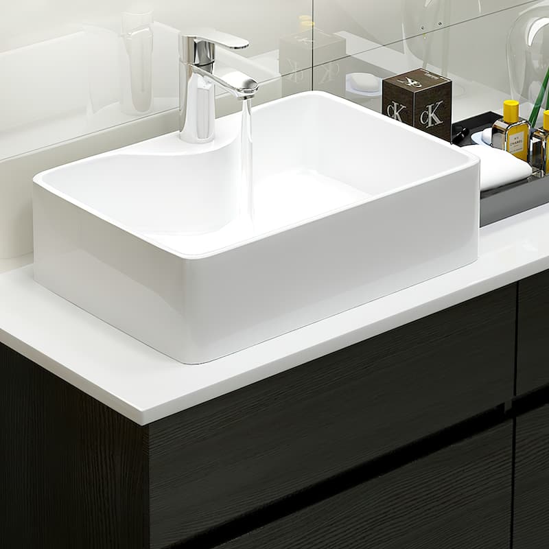 Chelce 32" Black and White Wall Mounted Bathroom Vanity with Faux Marble Countertop and Ceramic Sink