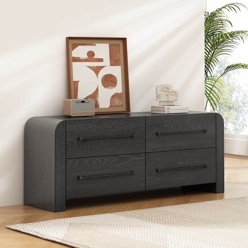 Christopher Knight Home - Nova Contemporary Natural Ash Veneer 4-Drawer Dresser with Sleek Black Handles - Black