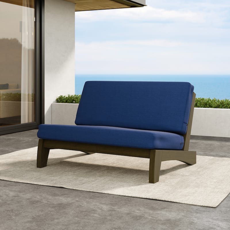 Outdoor Furniture Teak Wood Armless Loveseat Sofa With Cushion - Loveseat Whole Cushion - Navy/Brown