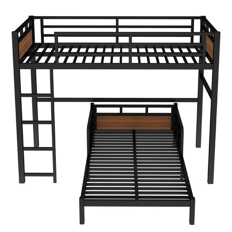 Twin XL over Twin XL Metal Bunk Bed/Metal Loft Bed and Metal Platform Beds,with raised security fence
