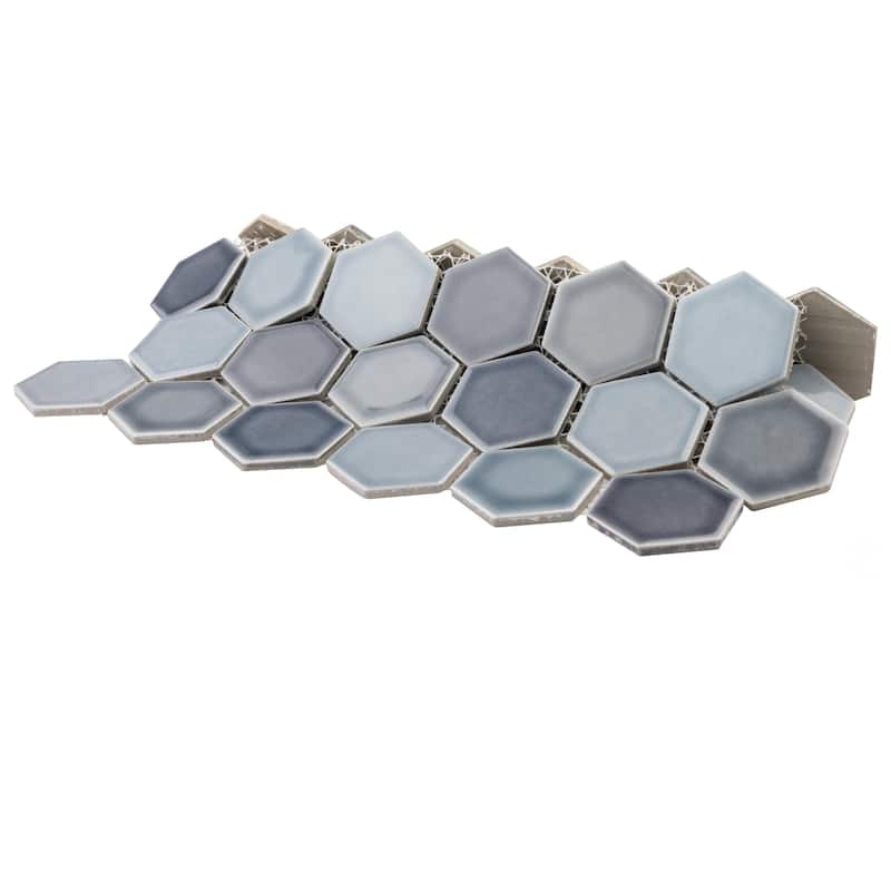 Merola Tile Hudson Due 2" Hex Stillwater 10-7/8" x 12-5/8" Porcelain Floor and Wall Tile