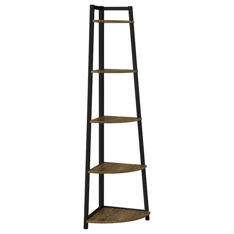 Jacksonville 63-inch 5-shelf Bookshelf Black and Aged Walnut - 15.50" x 15.50" x 63.00" - Metal Finish/Walnut Finish - Aged Walnut