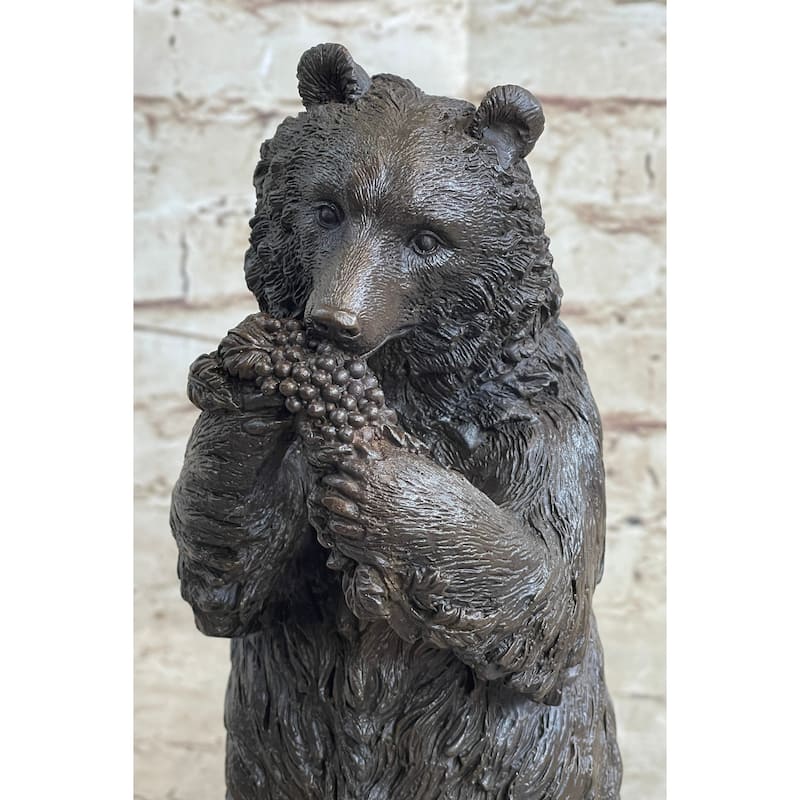 Original Tall Hungry Bear Eating Grapes Bronze Sculpture Art Deco Statue Figure