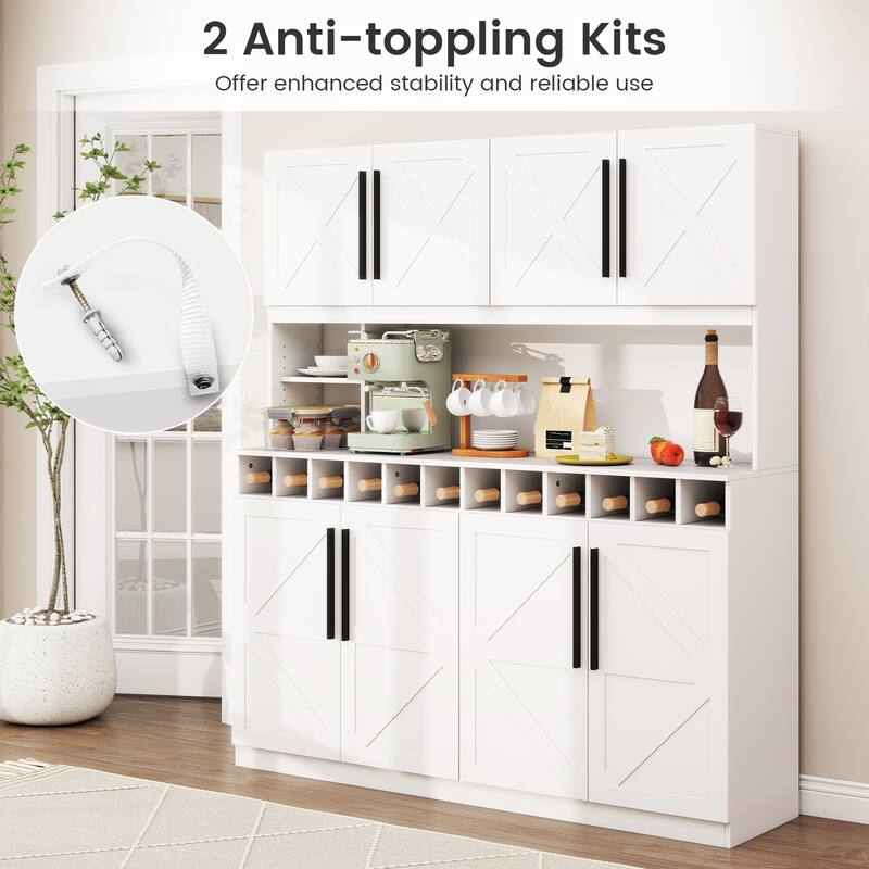 Gymax 63'' Wide Kitchen Buffet Hutch w/4 Cabinets 2 Open Shelves &