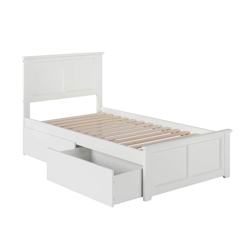 Madison Twin Platform Bed with Matching Footboard and 2 Bed Drawers in White
