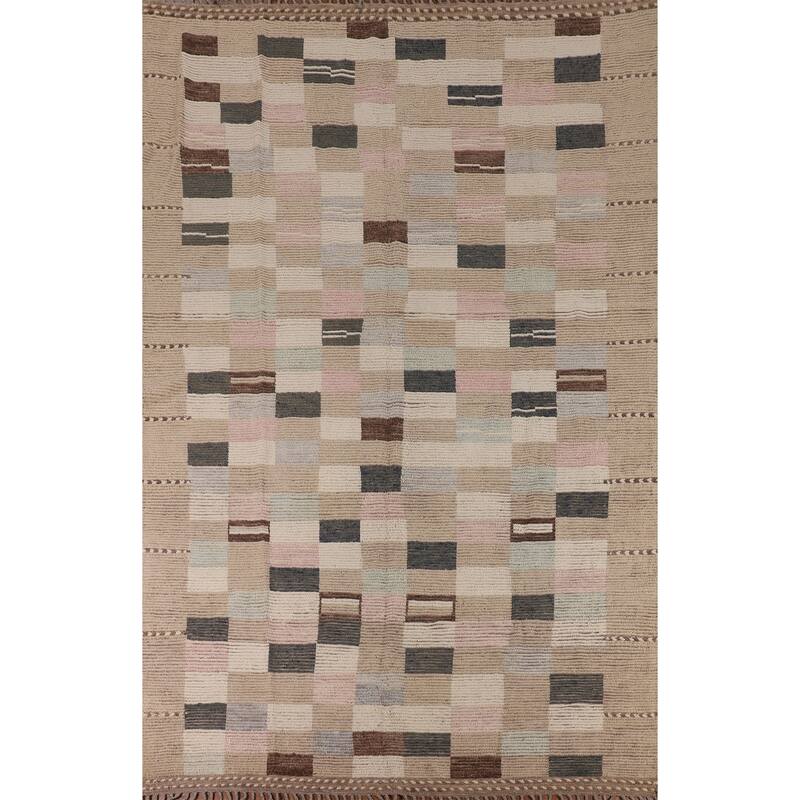 All-Over Checkered Moroccan Area Rug Handmade Wool Carpet - 8'9"x 11'11"