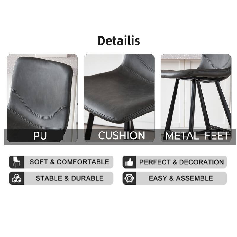 Rossetta 2-Piece Versatile Modern Style PU Bar Stool Set with Ergonomic Backrest and Reinforced Integrated Cross-Bar Footrest