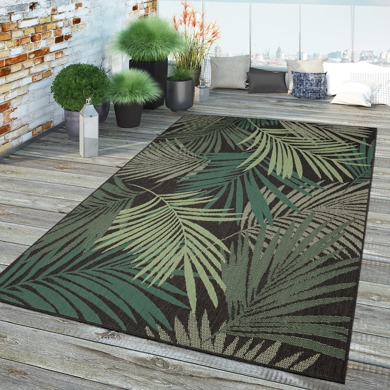 Indoor & Outdoor Rug - Jungle Design with Green Palm Trees