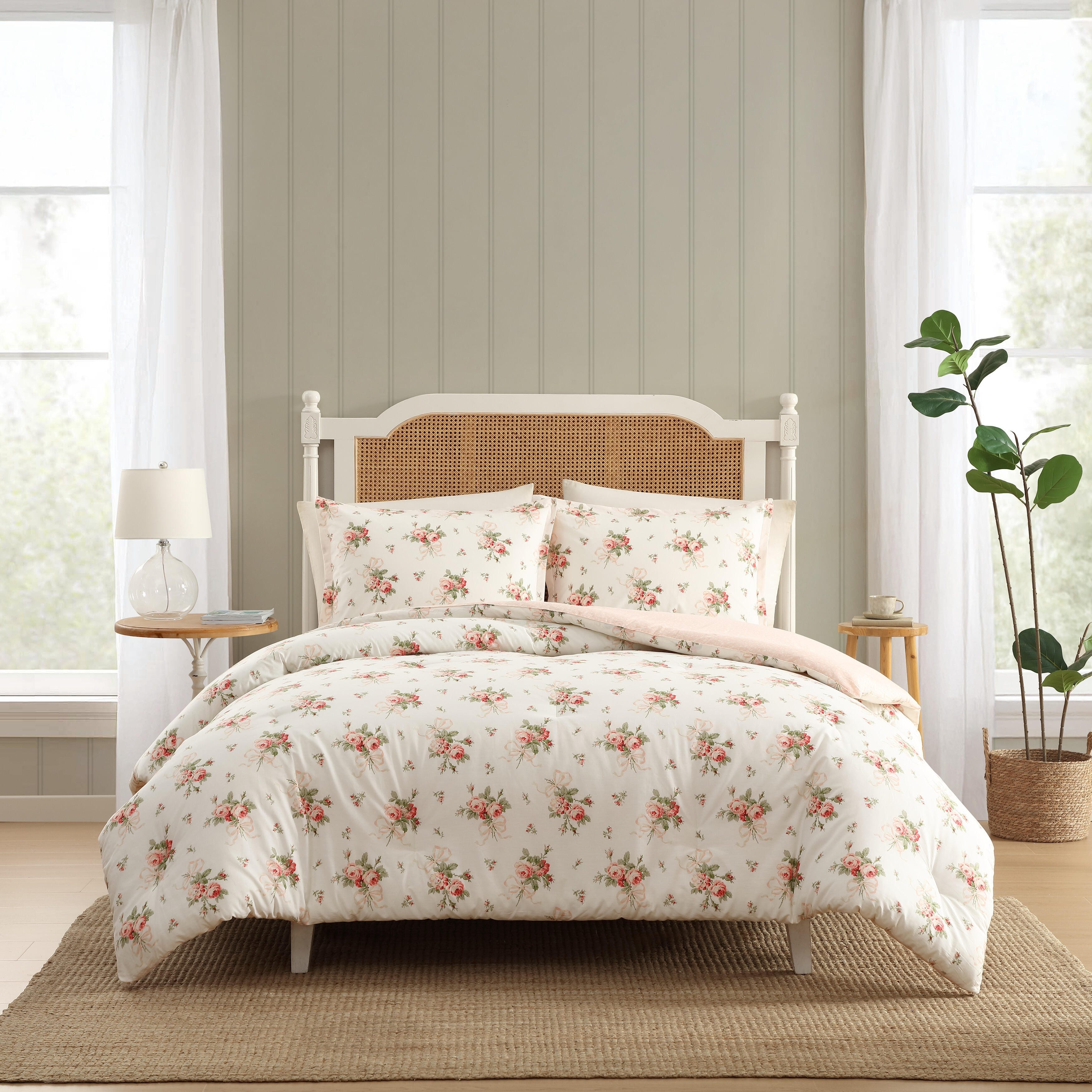 Laura Ashley Ribbon Bouquet Cotton Reversible Red Comforter Set