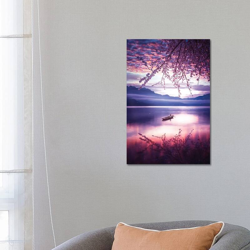 iCanvas "Lake Reflection Japanese Cherry And Canoe" by GEN Z Canvas Print - 26x18x1.5