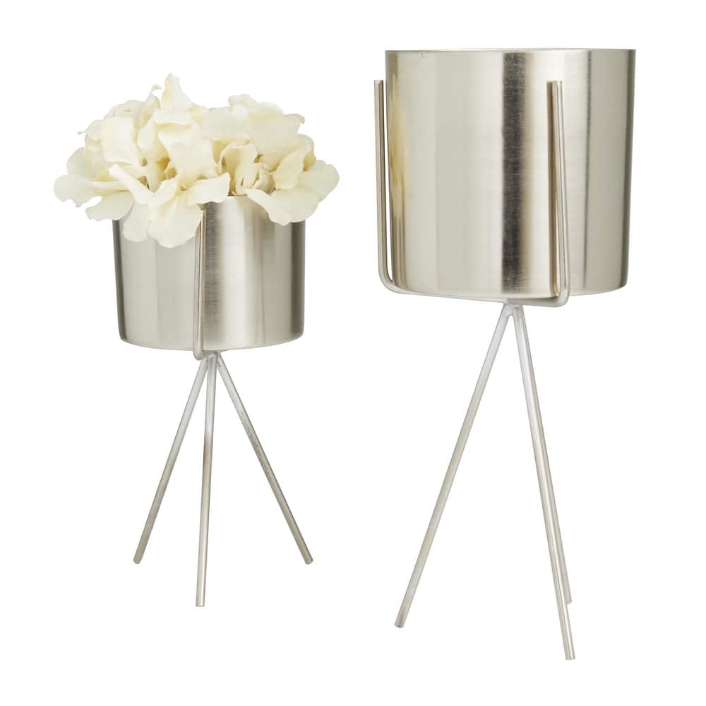 Metal Small Indoor Outdoor Planter with Removable Stand - Set of 2 Silver, Gold or Dark Gray - CosmoLiving by Cosmopolitan