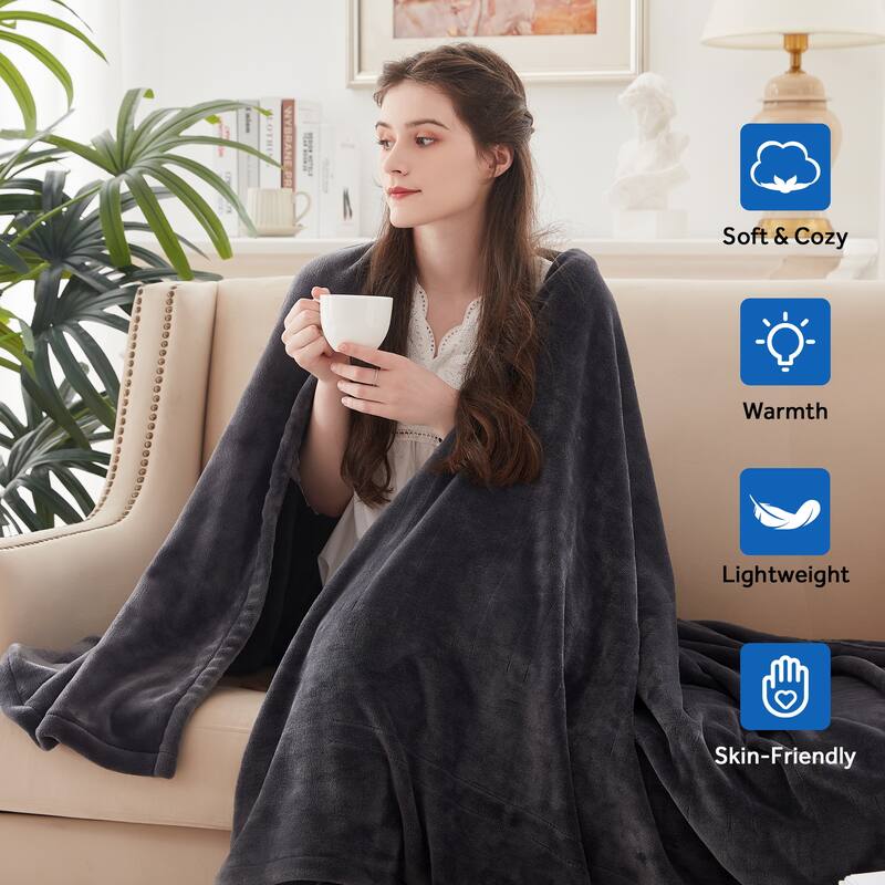 Heated Blanket Electric Throw Fast Heating Ultra Soft Warm Flannel