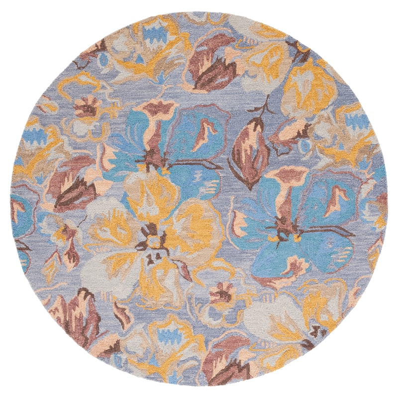 SAFAVIEH Handmade Metro Branka Floral Wool Rug - 6' Round - Grey/Yellow