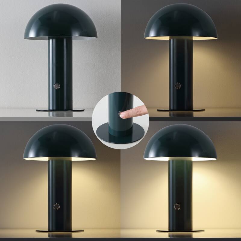 Porcini 10.75" Contemporary Bohemian Rechargeable/Cordless Iron Integrated LED Mushroom Table Lamp, by JONATHAN Y