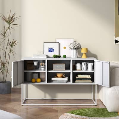 Modern Buffet Cabinet with Storage, Eco-Friendly Finish, Anti-Tilt, for Dining, White