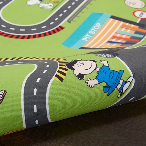 Snoopy Peanuts Race Track Cars Machine Washable Kids Area Rug - 3