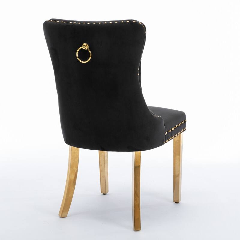 Solid Wood Contemporary Velvet Upholstered Dining Chair with Golden Stainless Steel Plating Legs,Nailhead Trim,Set of 2