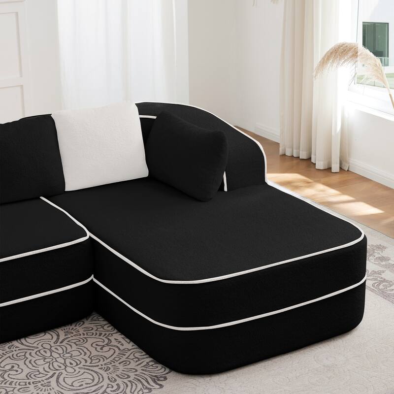 Modular Sectional Sofa with L-Shape Chaise, Teddy Fabric Boneless Cloud Couch, 32D High Density Sponge Upholstered Sofa