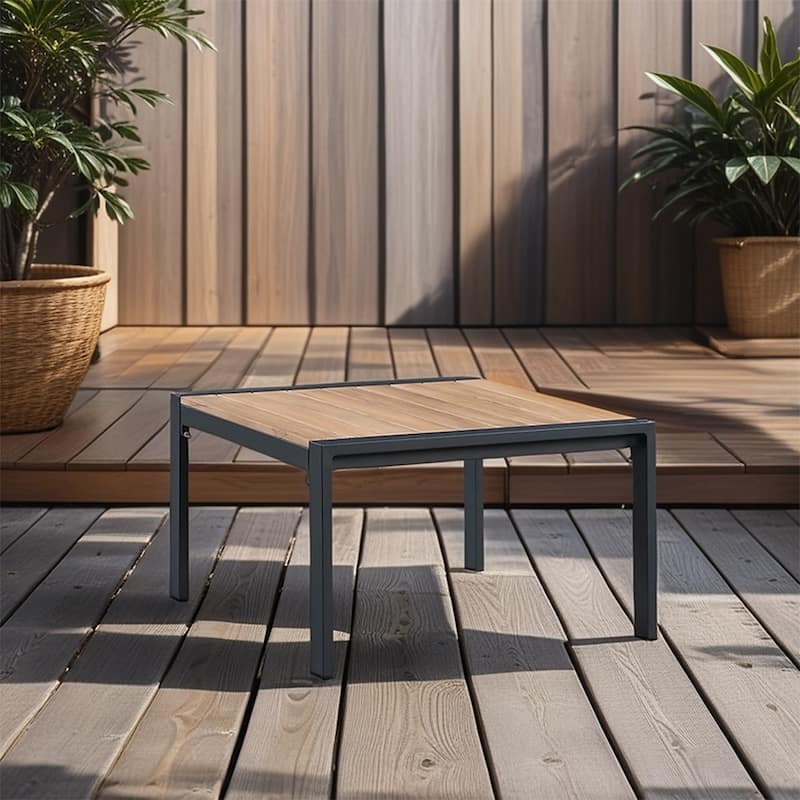 Rossio Outdoor 4 Piece Conversation Set,Aluminum Frame， Slatted Teak Wood Top