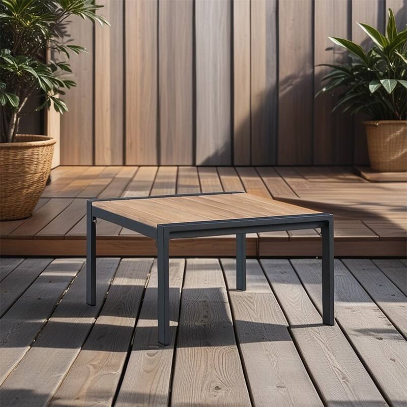 Patio 4 Piece Teak Finished Sectional Sofa, Matte Charcoal Aluminum Frame