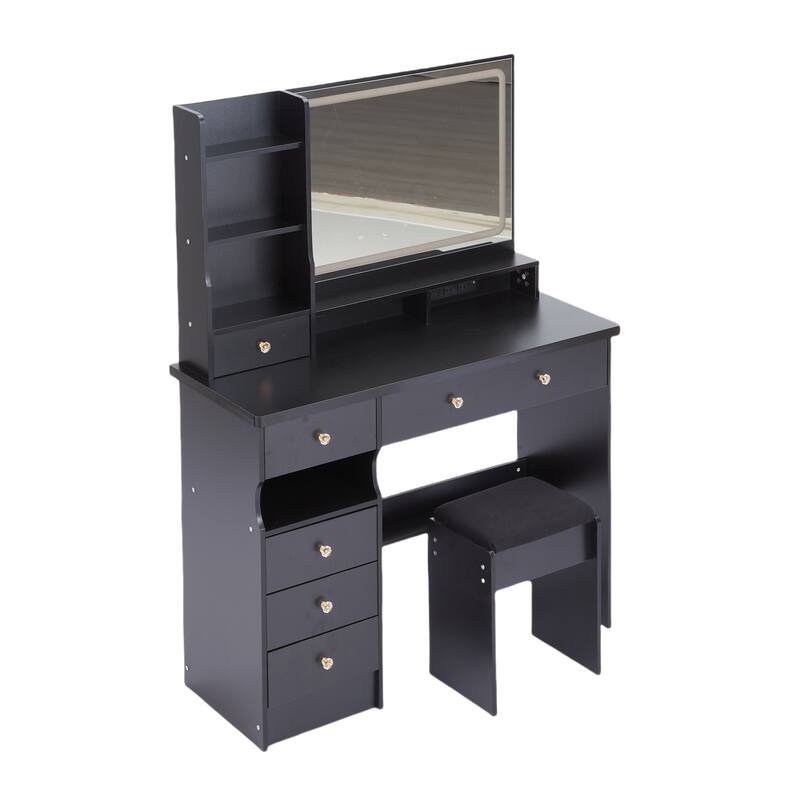 41" Vanity Set with 3-Color Adjustable LED Mirror & Cushioned Stool