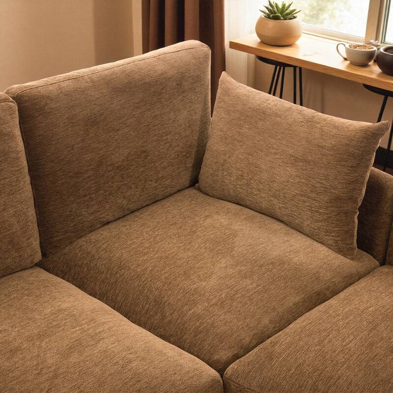 85.4" Modular Sectional Sofa with Movable Ottoman, USB Ports and Phone Holder, Chenille U-Shape Couch for Living Room