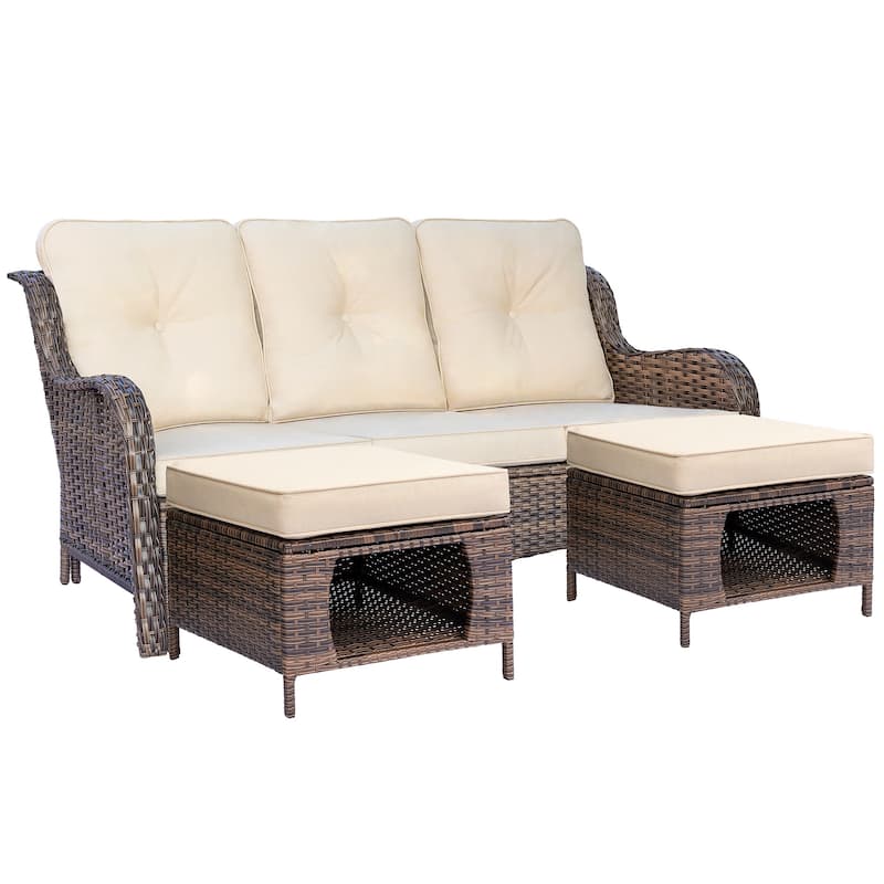 High Back Deep Seating Wicker Curved Outdoor Patio Sofa with Cushions
