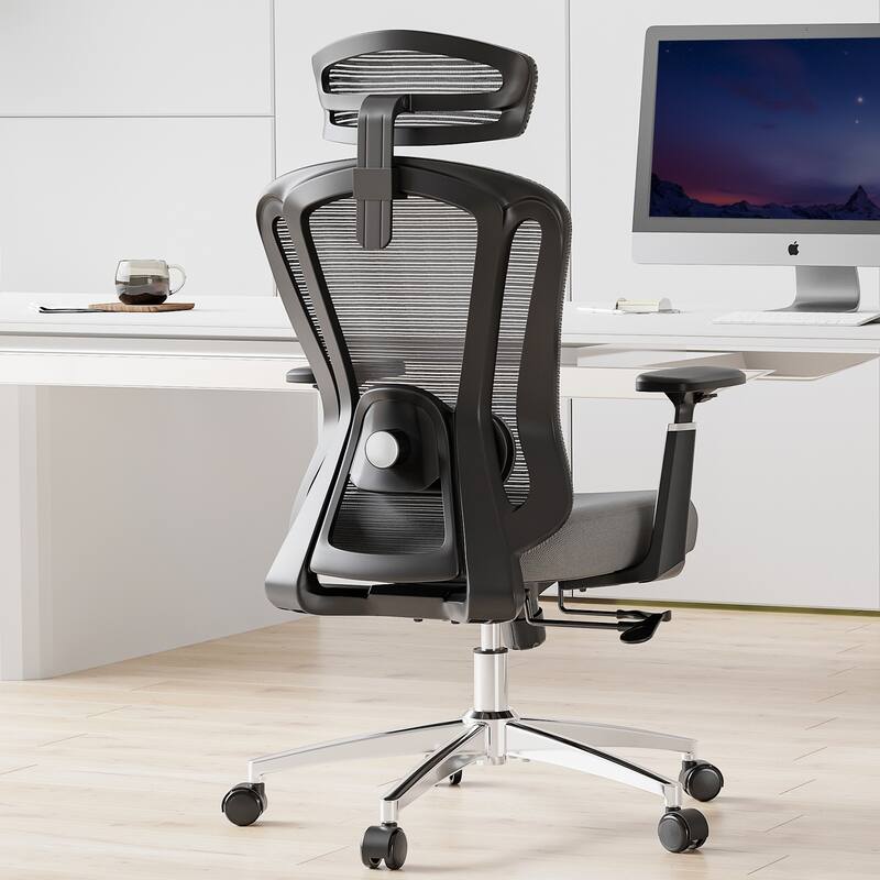 Office Chair Ergonomic Desk Chair, High Back Computer Chair with Wheels, Home Sutdy Chair for Heavy People - Gray